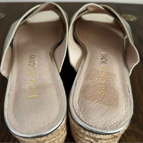 Jack Rogers Sandals Women 8.5M Slotted Sloane Leather Slip-On Wedge Platinum - Picture 4 of 11